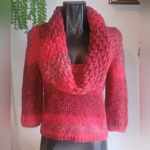 Mexx Red Chunky Knit Cowl Draped Neckline Sweater Size S